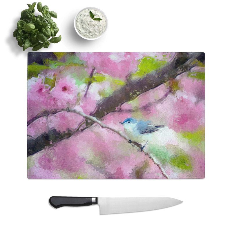 Tempered Glass Bird in the Cherry Blossom Tree Chopping Board, 39 cm W x 28.5 cm L