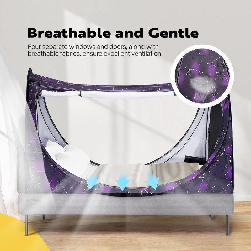 Dark Purple Polyester Pop-Up Privacy Bed Canopy Twin Size
