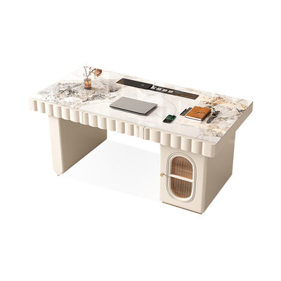 White Rectangular Manufactured Wood with 2 drawers desk
