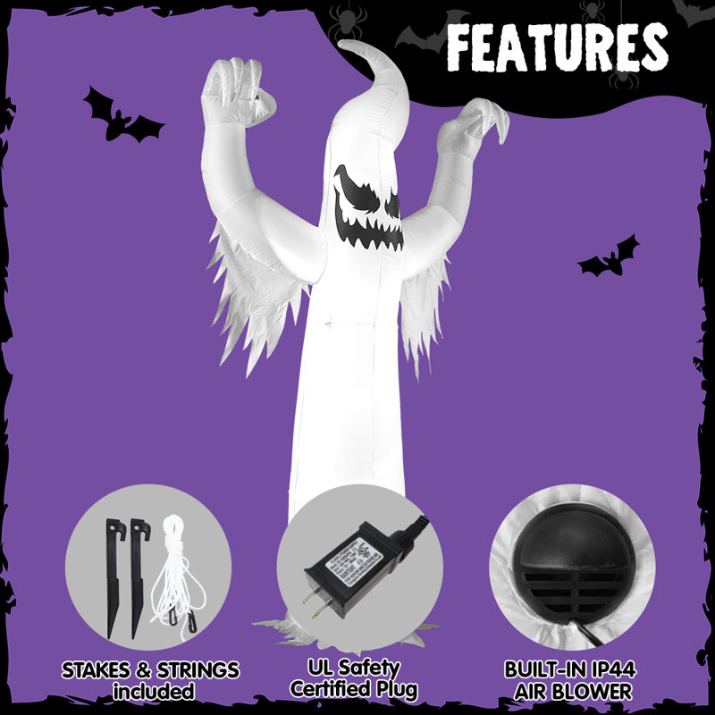 12 FT Tall Halloween Inflatables Ghost Outdoor Decorations, Inflatable Halloween Yard Decorations, Blow Up Ghost Halloween Decor with Build-in LEDs for Scary Halloween Decorations