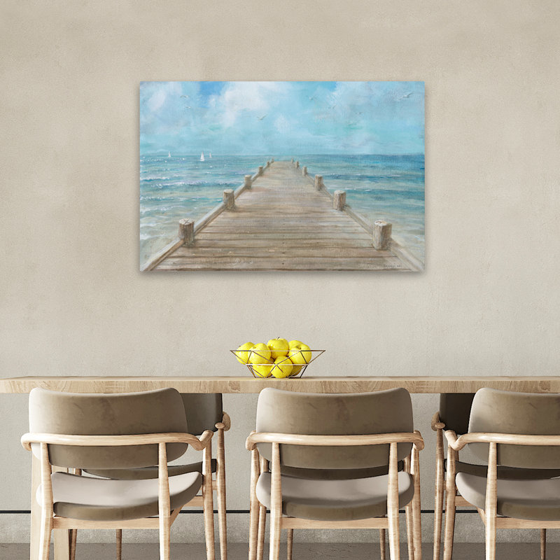 Art de quai d'été turquoise et oiseaux, H 24 po x l 36 po