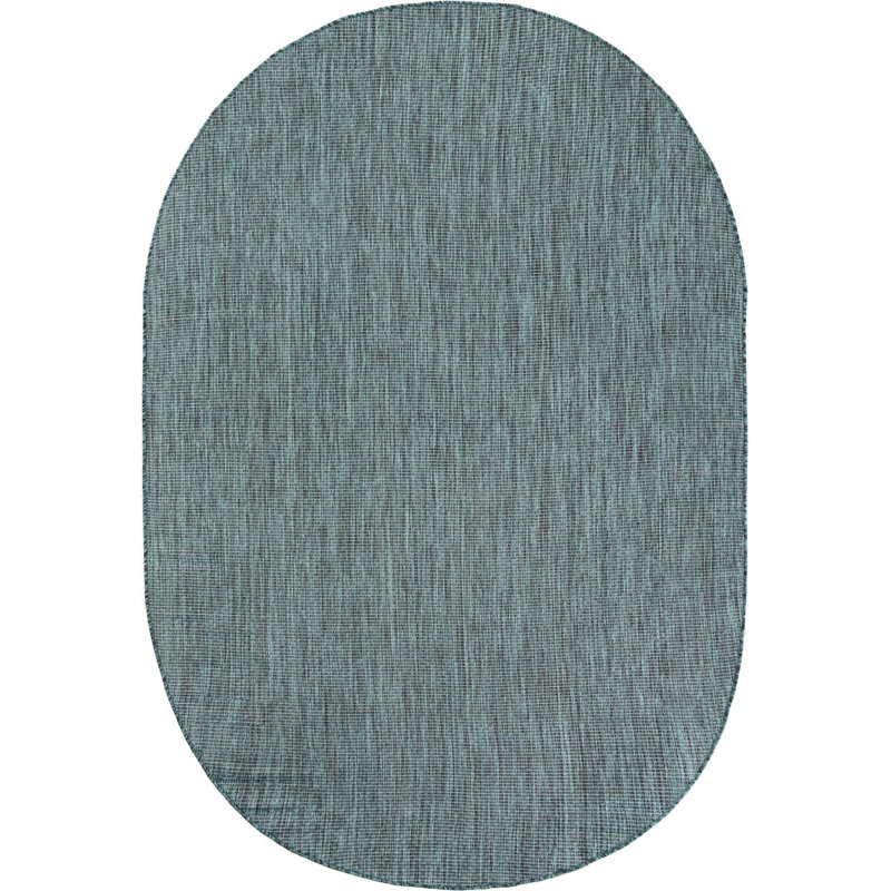 Tapis intérieur / extérieur turquoise Santina, Ovale 6 pi 1 po x 9 pi