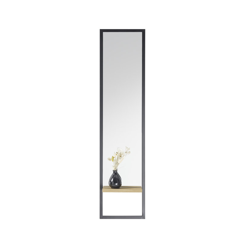 Wood Framed Wall Mounted Full Length Mirror in Black, 125cm H x 30cm W