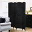Paravent pliable 4 panneaux By. Cloison de 5,6 pi pour la maison. Noir avec élément tissé à la main et plateau arqué attrayant. Chambre polyvalente, bureau. Structure en bois, sangles en polypropylène. Léger,
