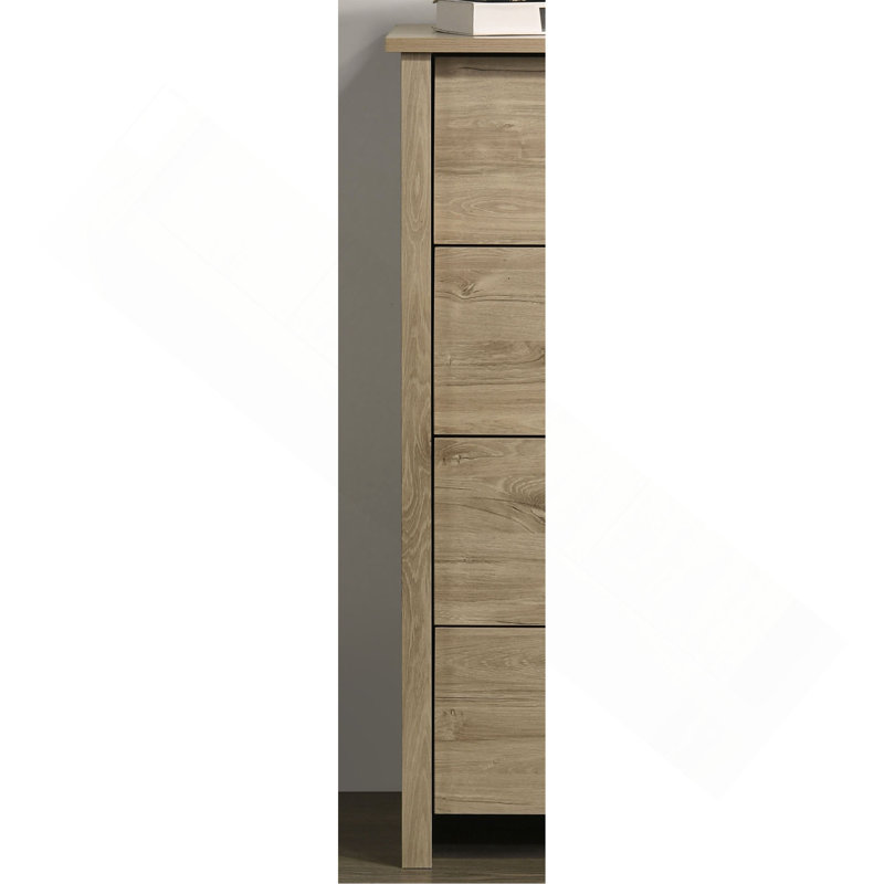 Commode 4 tiroirs avec poignées, Chêne clair