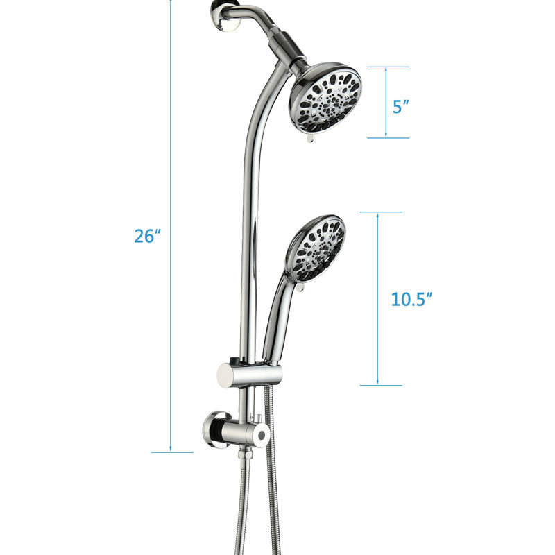 5 Inch Rain Shower & 7-Spray Handheld With 26" Slide, Easy Installation, Angle-Adjustable, Nozzles, Stable 1.8Gpm Flow, Manual Control Bathroom : Showerhead And Adjustable, Dual Flow 1.8Gpm, No Wall