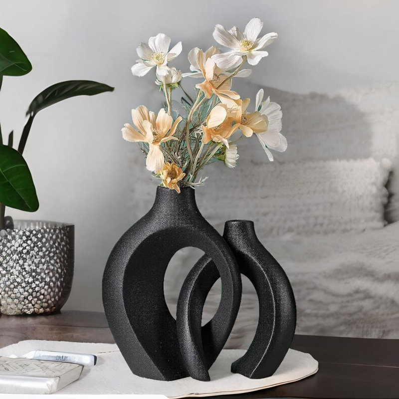 2PC Black Ceramic Vases