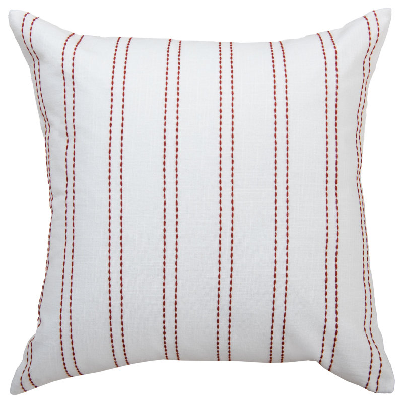 100% Cotton Filled Throw Pillow, Polyester, White/Red Striped