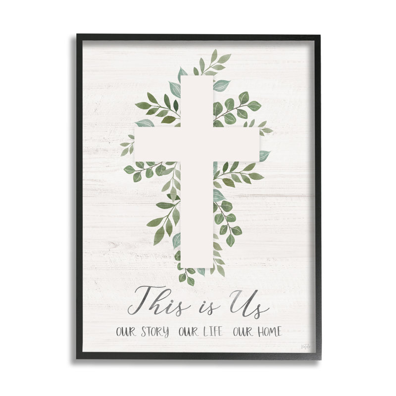 «This Is Us Botanical Cross Symbole on Wood» par Natalie Carpentieri, impression, Giclée encadrée noir minuit