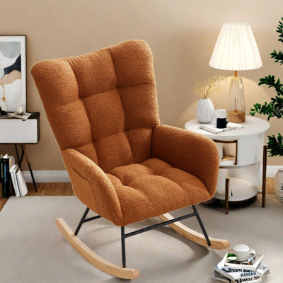 Chaise berçante rembourrée Teddy avec dossier haut, poche latérale et base lisse