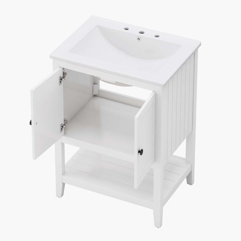 Charmant meuble-lavabo avec lavabo en céramique et grand espace de rangement