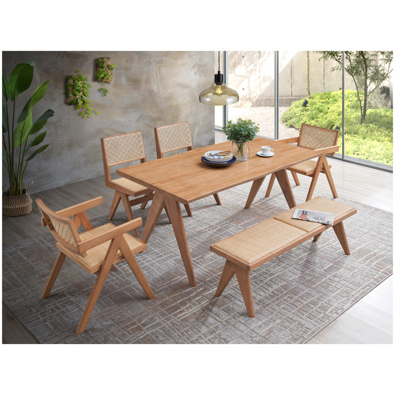Ensemble de salle à manger d'extérieur / extérieur en rotin et naturel 5 pièces Valentina (aucun banc inclus)