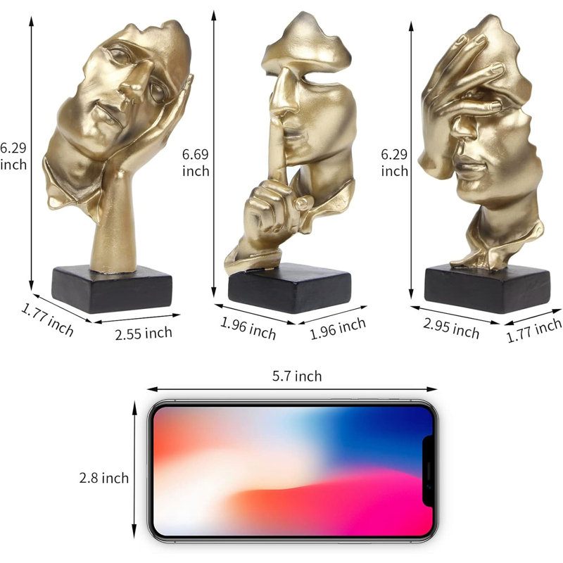Figurines 3 pièces abstraites penseur doré