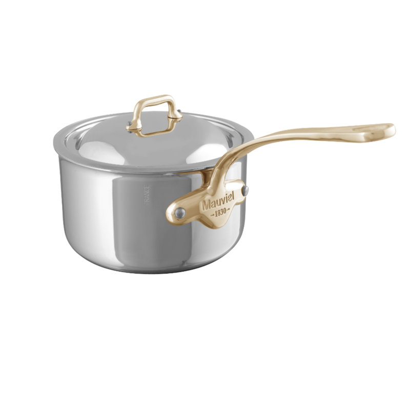 Mauviel M'cook B Sauce Pan With Lid, Brass Handles, 0.8-Qt, 2.6 quarts