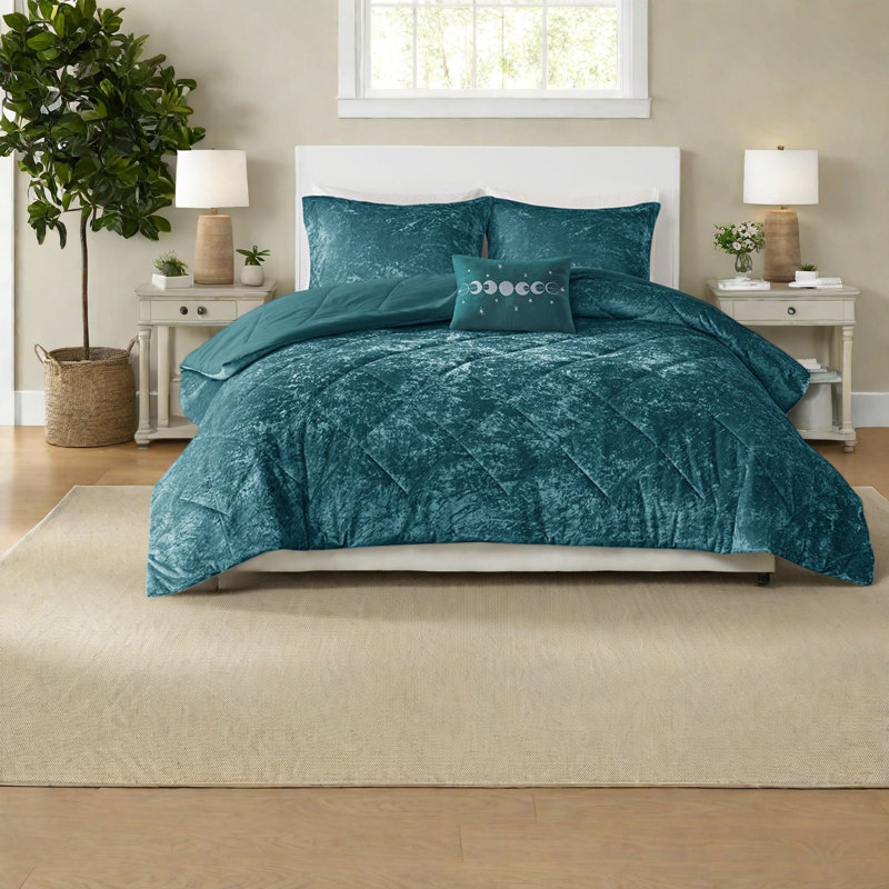 Ensembles de literie de luxe bleu sarcelle, édredon en velours très grand, style maison moderne
