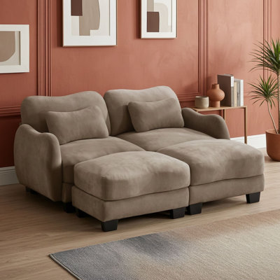 Canapé deux places en chenille avec pouf amovible, coussin lombaire et coussins à ressorts