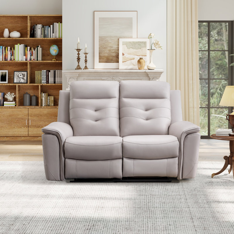 64.56" Wide Modern Premium Faux Leather Upholstered Power Reclining Loveseat With USB, Light Gray