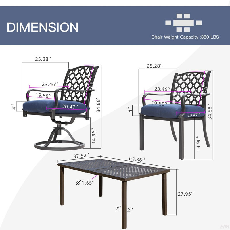 Ensemble de salle à manger d'extérieur exceptionnel avec coussins confortables et fabrication durable, Marine