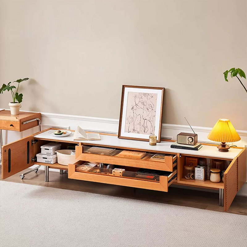 White+Brown Stone+Solid Wood TVStands, 78.74"