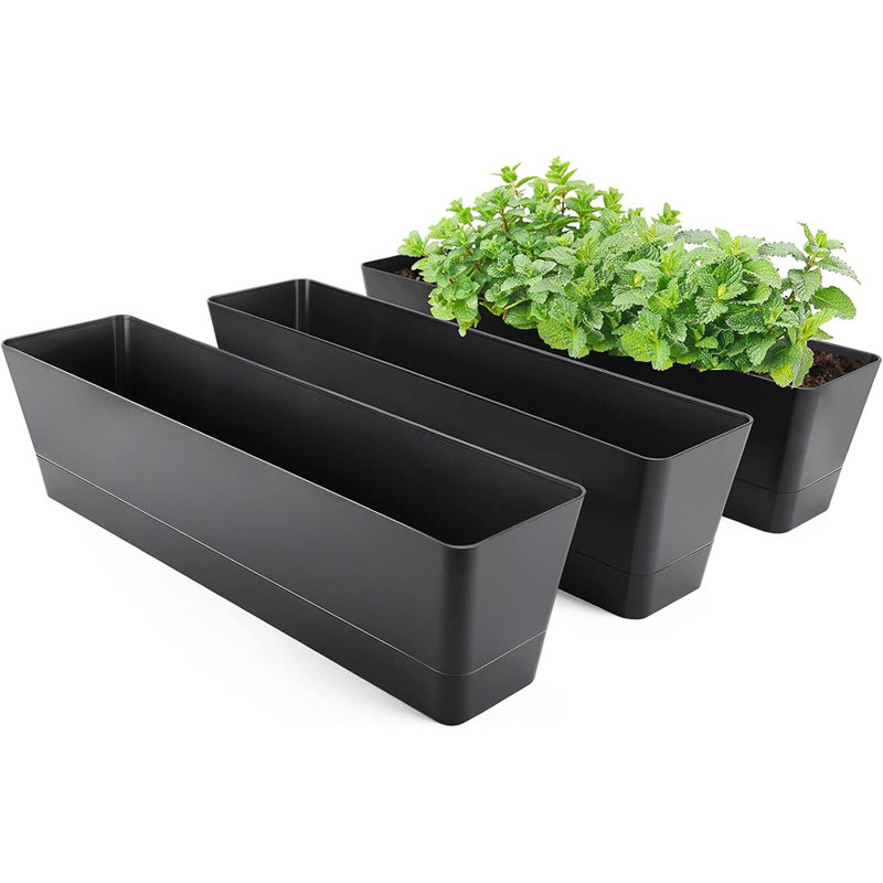 Window Boxes Planters, 3PCS 16X3.8 Inch Black Rectangle ...