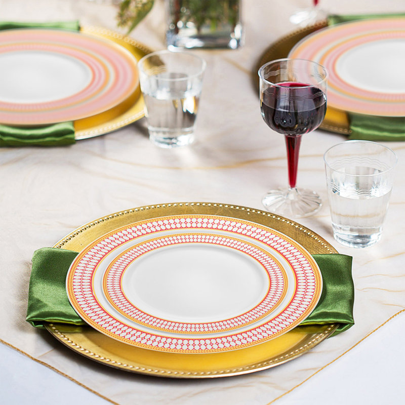 Ensemble de 120 pièces en plastique blanc avec bordure rouge et or pour mariage