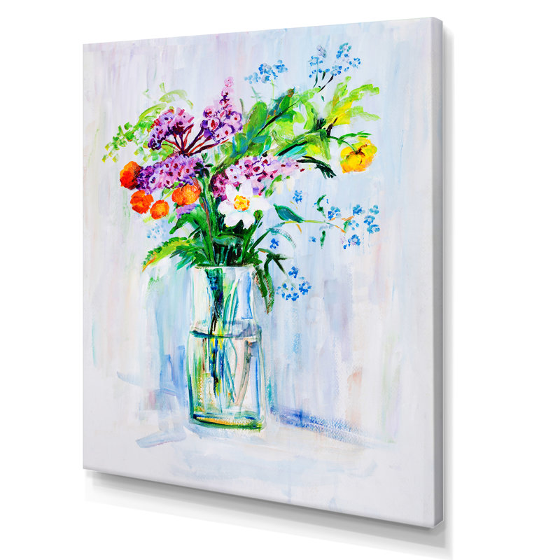 Bouquet de fleurs d'été - peinture, H 20 po x l 12 po, Toile tendue