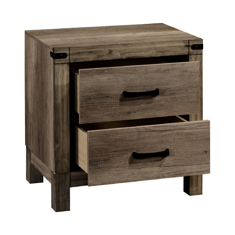 Table de chevet 2 tiroirs pour chambre à coucher - Bois massif brun rustique avec style