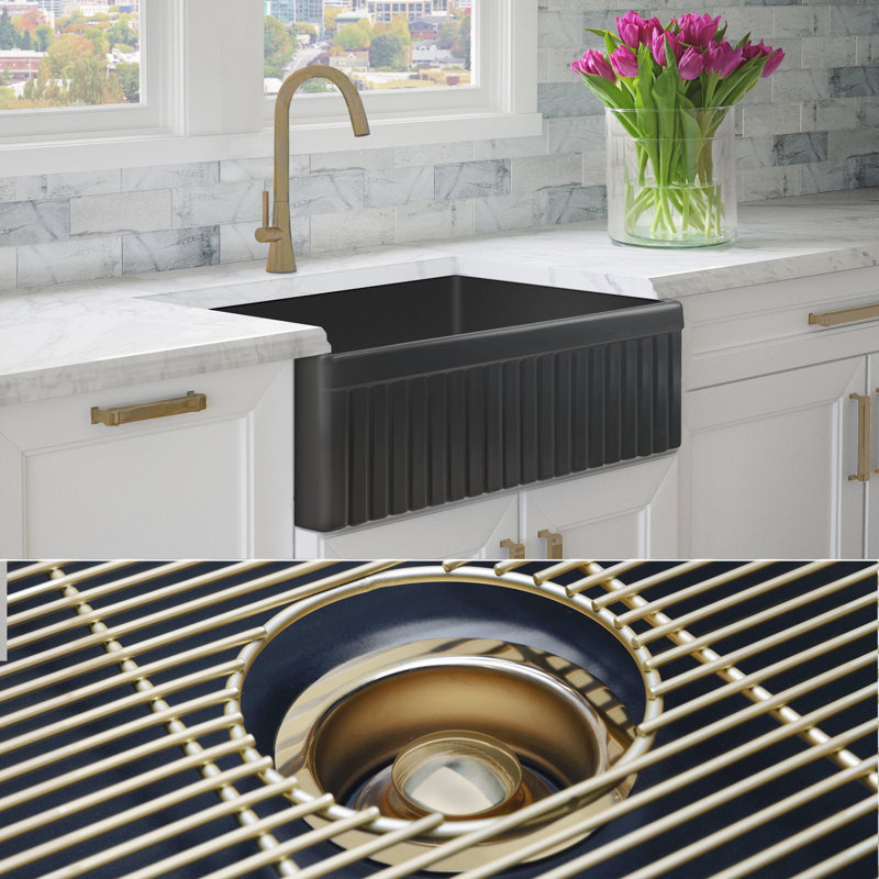 Luxury Solid Fireclay Farmhouse Sink, Brushed Brass