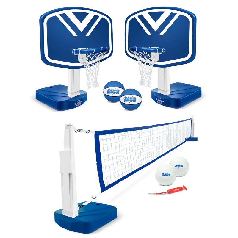 Blue and White 2-in-1 Pool Basketball and Volleyball Set