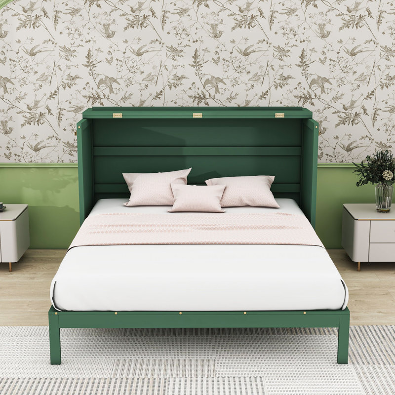 Lit escamotable en bois avec tiroirs, Grand, Vert