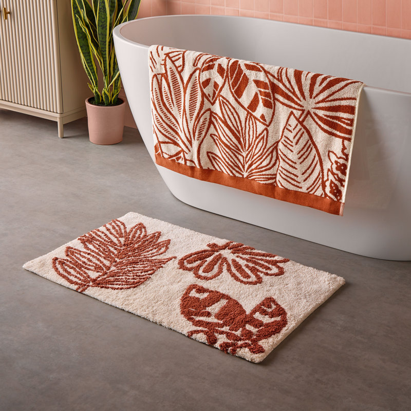 Rectangular Bath Rug, Beige Floral