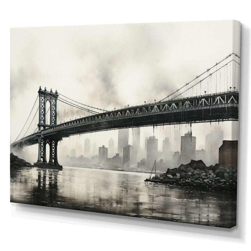 Gris pont suspendu à câble gris anthracite - Art mural sur toile, H 16 po x l 32 po x P 1 po, Toile tendue