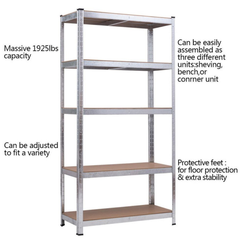 Trosper 72 inch.H Adjustable 5 Level Storage Shelves With Heavy Duty Steel Frame, 72" H x 36" W x 16" D, Silver