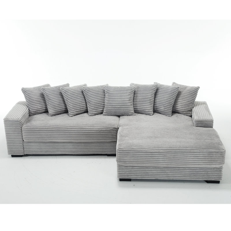 Oversized Two-Piece  Couches,L Shaped Sofa, Corduroy, Right Chaise Daybed,with Armrests,Eight Throw Pillows,Corner Sofa
