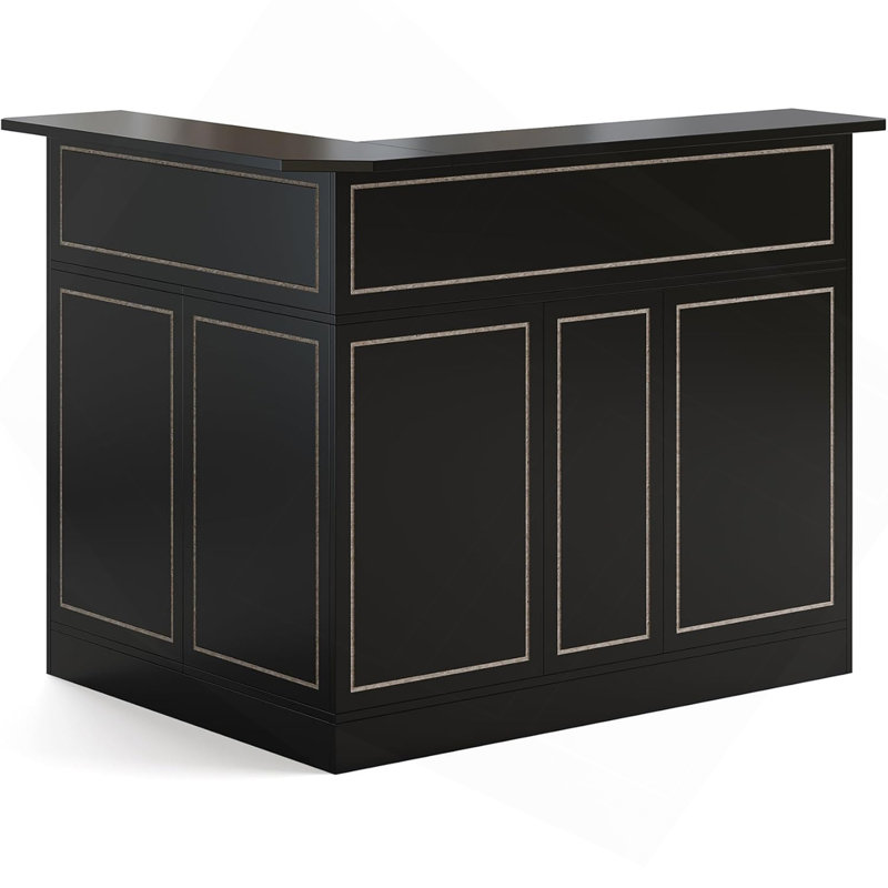 Armoire de bar en forme de L de 51,2 po avec porte-verres à pied, unité de bar d'angle à 4 niveaux, table de bar à vin avec alcool moderne et bureau de réception pour la maison, noir