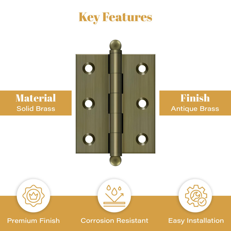 2.5'' x 2'' Butt Bearing Hinge, Antique Brass