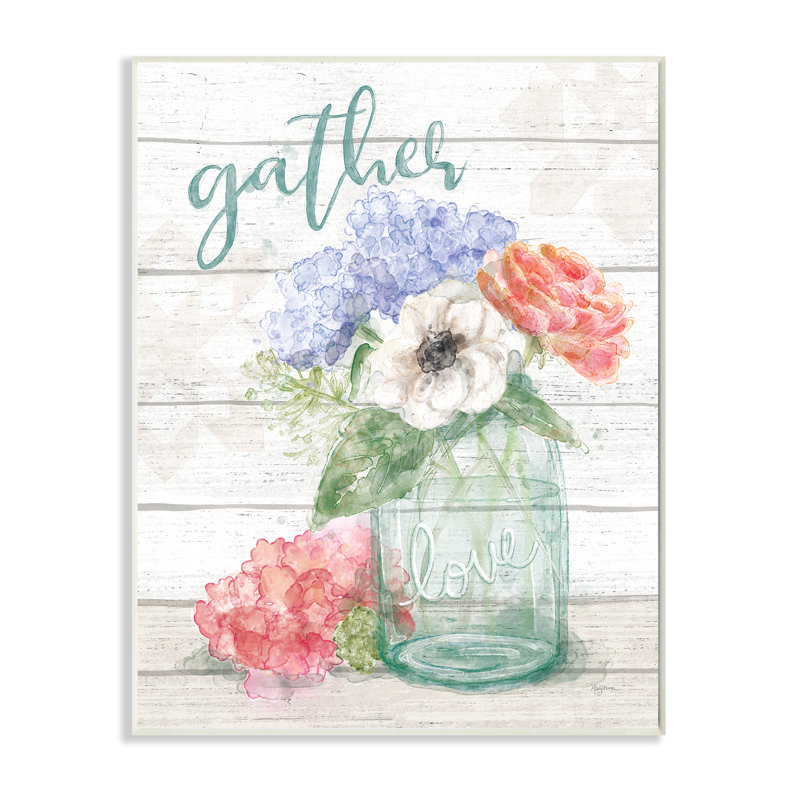 «Gather Love Flower Jar Rustic», impression, Plaque murale, H 13 po x l 19 po x P 0,5 po