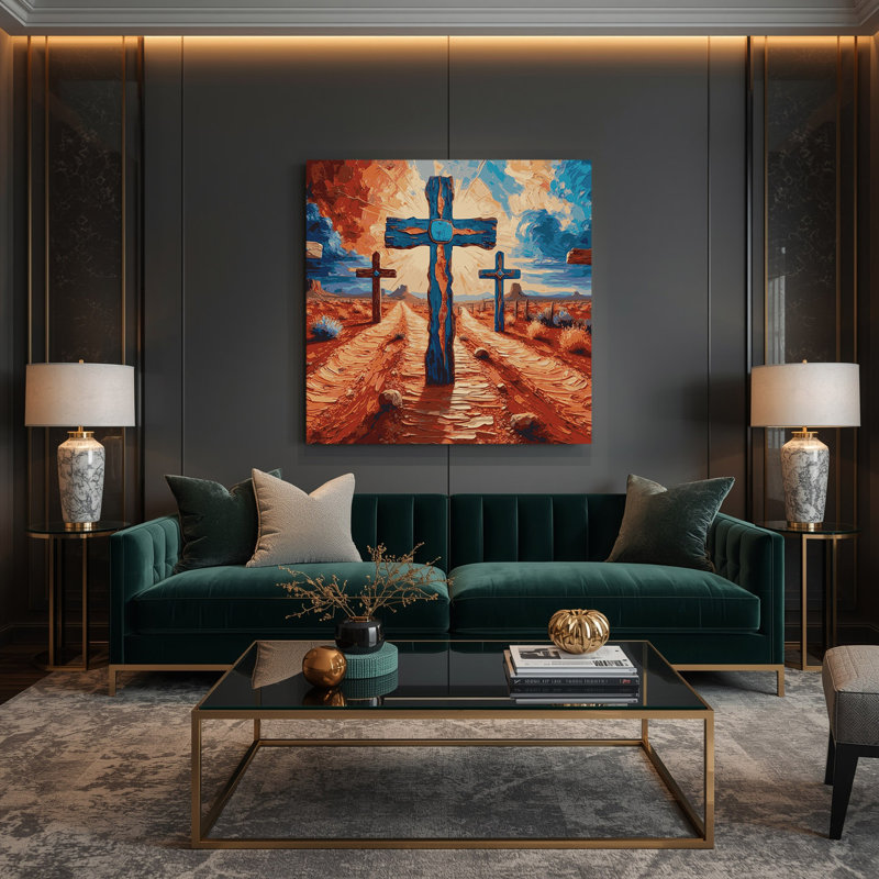 «Southwestern Patterns Cross Path 210», art mural sur toile brune, H 32 po x l 32 po
