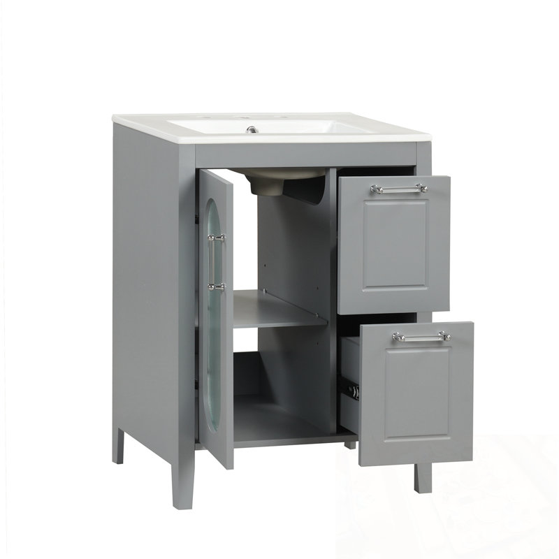 Bathroom Vanity with Sink, Two Drawers and  Adjustable Shelf, Gray