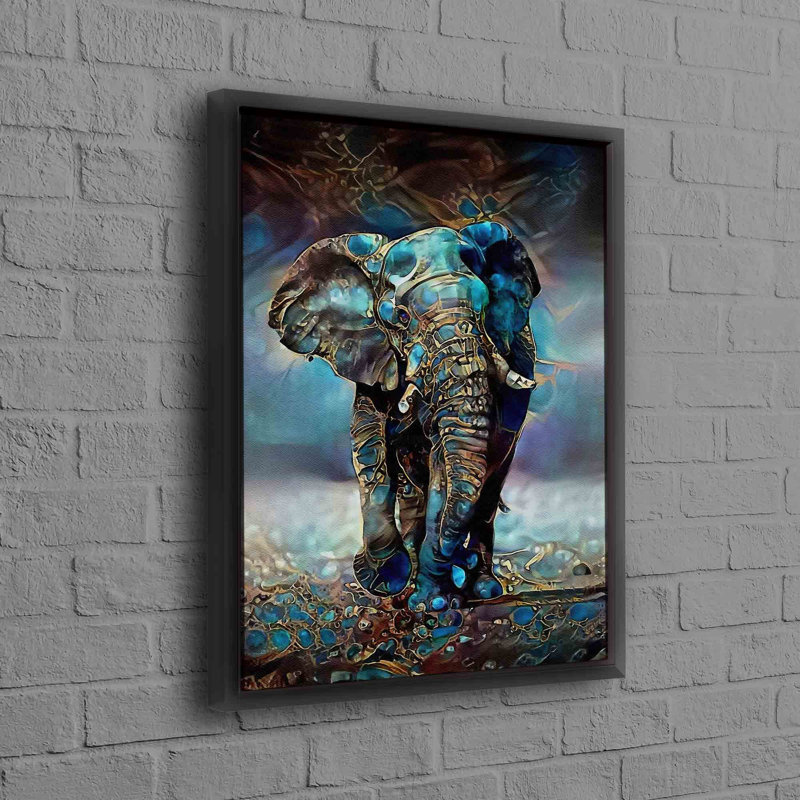 Grande affiche 3D sur toile à motif d'éléphants aux tons bleus modernes personnalisable avec votre motif préféré, Noir