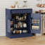 Buffet de cuisine bleu moderne autoportant, coin café avec tiroir, étagères réglables et plateau en imitation marbre-135256532