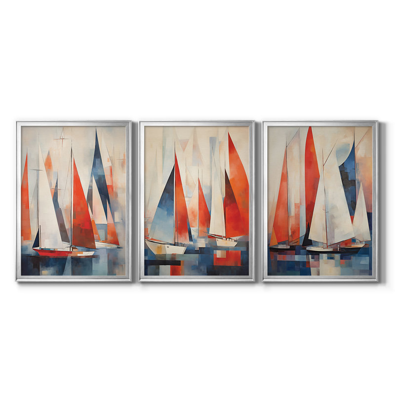 NAUTICAL Series CDVII - Toile tendue avec châssis sur mesure - 3 pièces, Argent argent, H 30 po x l 63 po