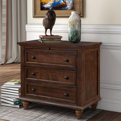 28''Nightstand With Pine Wood Veneer , Fashion Bedside Cabinet With 3 Drawers And Pull-Out Tray, Minimalist Sofa Side Table With Rubber Legs And Metal Handle For Bedroom Sofa Couch Office