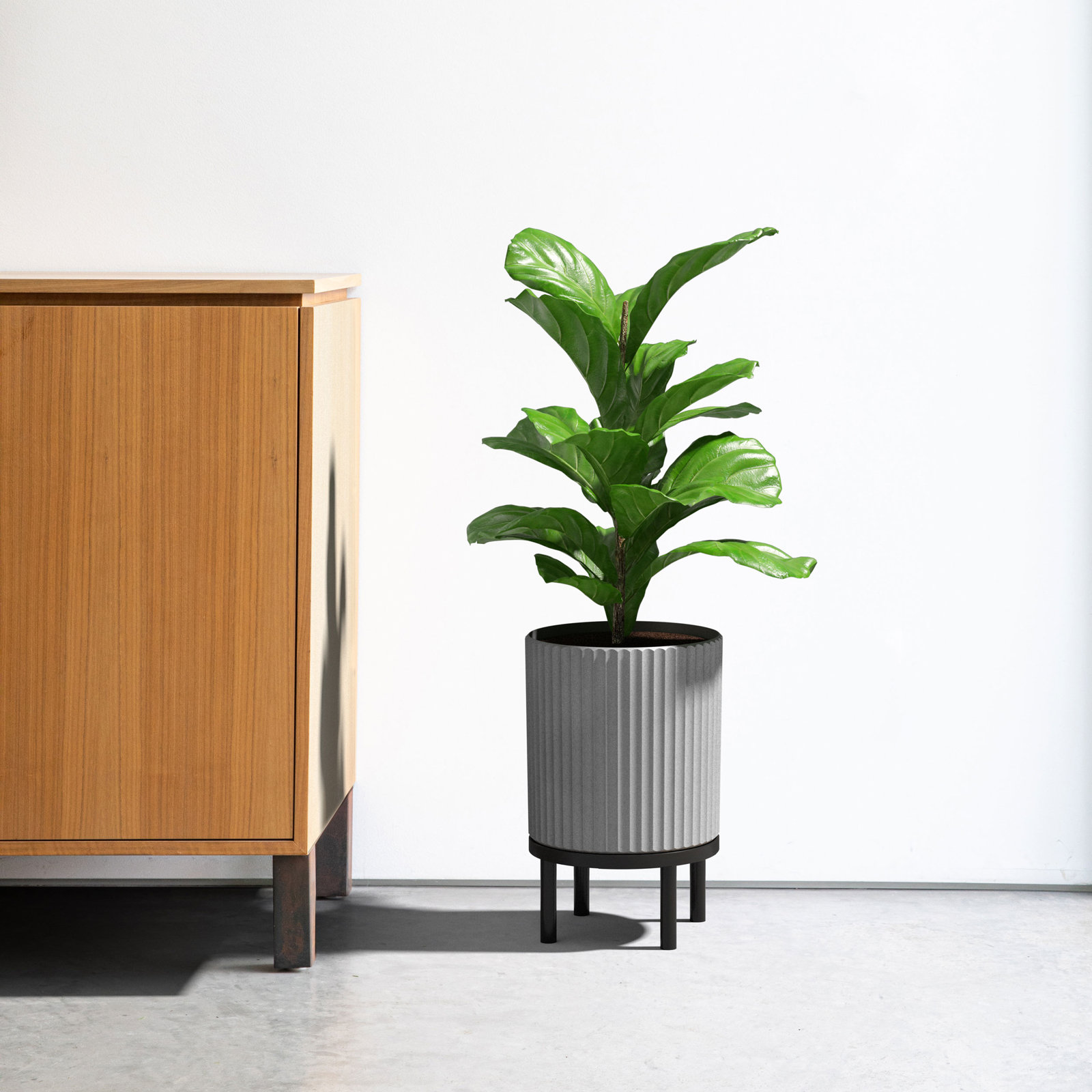Demi Series Planter with Stand, 1, Gray/Black, 16" H x 10.5" W x 10.5" D