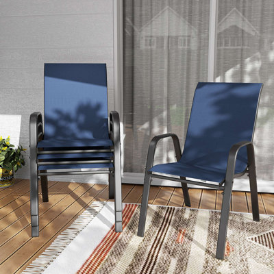 Outdoor Dining Chair Set - Wide Seat 350 Lbs Capacity - Waterproof & Rust-Resistant Teslin Fabric Metal Frame - Ergonomic Lumbar Support - Ideal For Patio, Restaurant, Banquet Hall