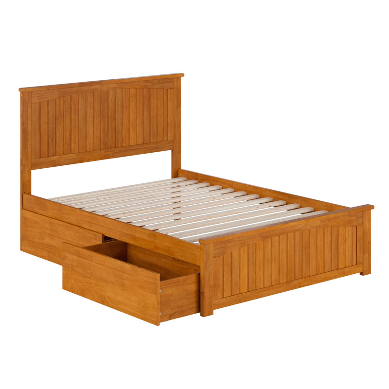 Lit plateforme en bois massif Kindig Cottage avec pied de lit et tiroirs de rangement assortis, Double, Caramel clair