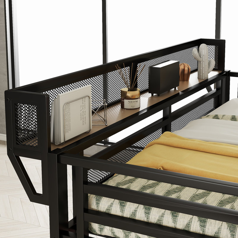 Lit mezzanine double en métal avec bureau peu encombrant, design noir moderne pour les adolescents