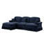 Canapé modulaire en chenille de 3 L Adden en chenille bleue avec accoudoirs évasés, pieds fuselés et jupes amovibles - 3 jupes Mid Century