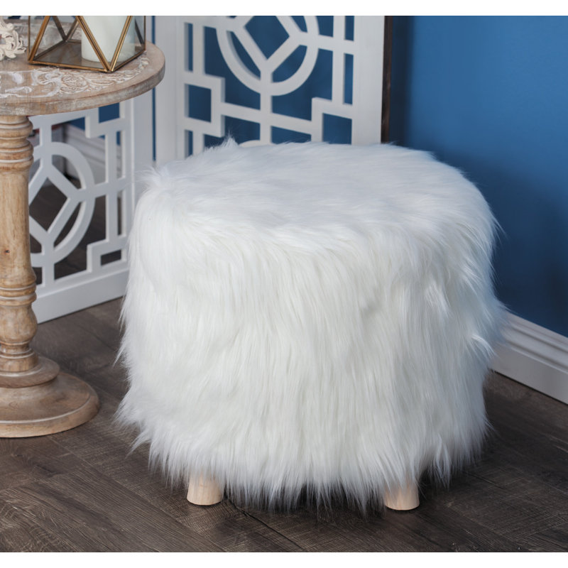 Polyester Stool with Faux Fur, White