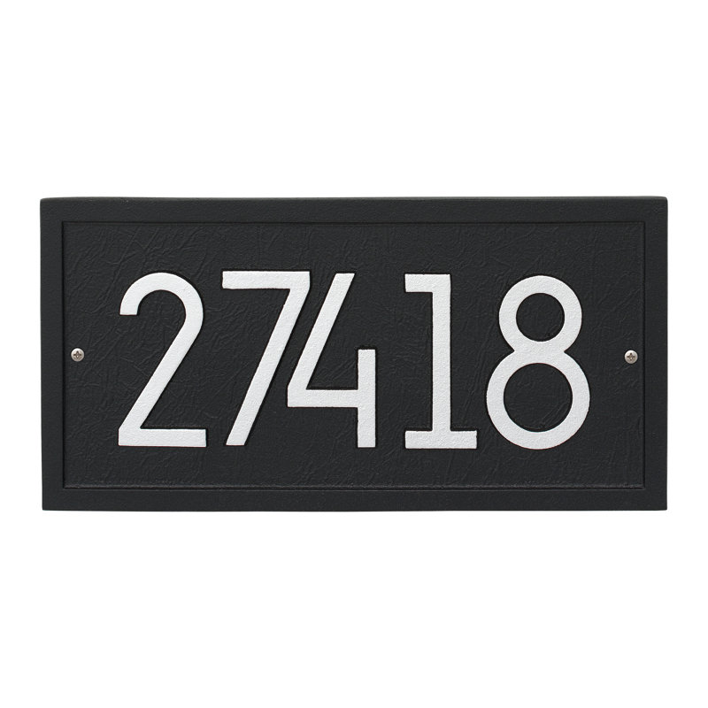 Rectangle Modern Personalized 1-Line Wall Address Plaque, Black/Silver, Yes
